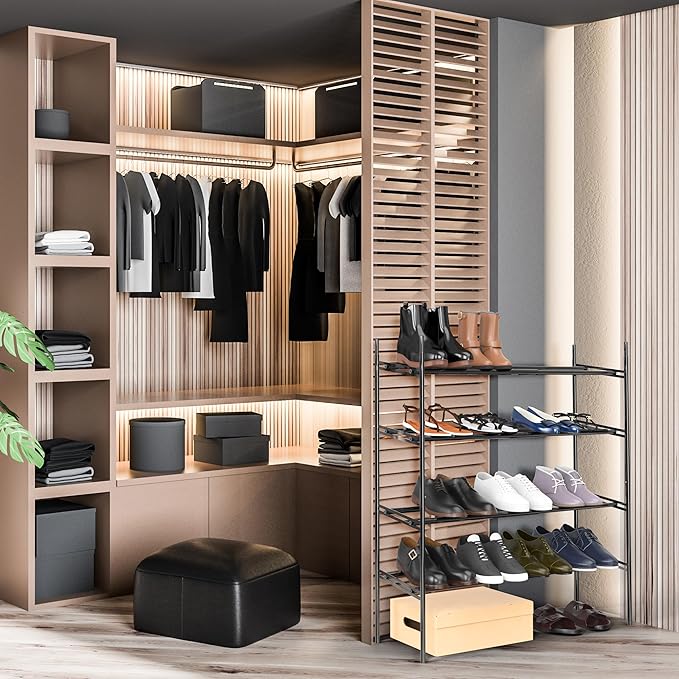 Simple Houseware 4-Tier Expandable and Stackable Shoe Racks with Shelves for 16 Pairs of Shoes, Black-NeatNest