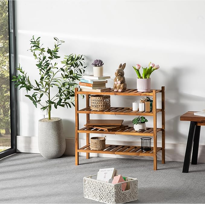 Natural Acacia Wood 2-Tier Folding Shoe Rack – Space-Saving Wooden Shoe Organizer Shelf for Entryway, Hallway, Mudroom, or Closet – Compact Indoor Storage for Footwear & More-NeatNest