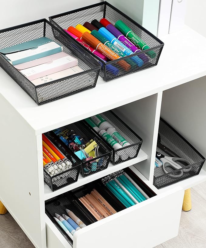 BYCY Silverware Drawer Organizer, Mesh Utensil Organizer for Kitchen Storage, Black Steel Metal Mesh Tray for Flatware Fork Spoon Knife (9x6-4P-Black)-NeatNest