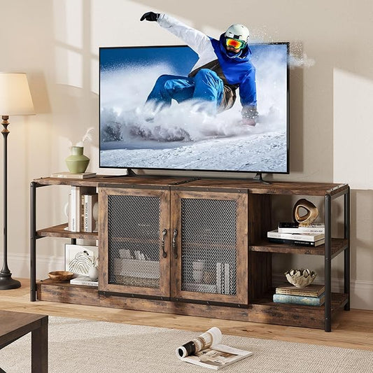 CABIHOME Farmhouse TV Stand for 65/75 inches TVs, Entertainment Center with Storage Cabinet and Mesh Doors, Industrial TV Media Console Cabinet Table, Media Furniture for Living Room, Vintage-NeatNest