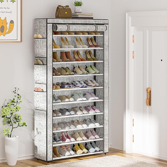 Shoe Rack 10Tier Large Capacity 50-56Pairs Beautiful Tall Shoe Shelf Free Standing Storage Cabinet Entryway Closet-NeatNest