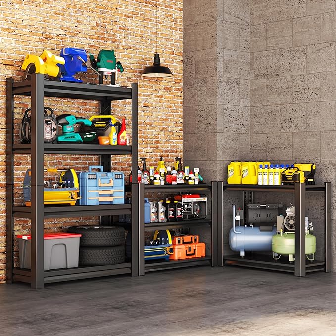 Garage Shelving Unit, Heavy Duty 4-Tier Adjustable Storage Shelf, Steel Shelving,2000 lbs Capacity, Industrial Shelves for Heavy Tools and Equipment, 59" H x 24" W x 14" D,Black-NeatNest