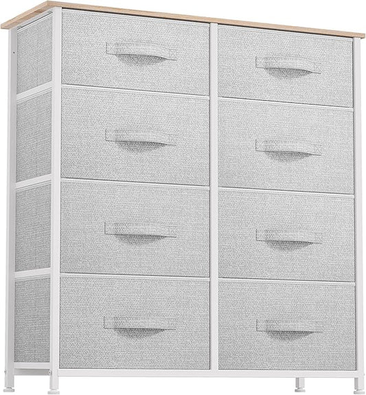 DWVO Fabric Dresser for Bedroom, Tall Dresser with 8 Drawers, Storage Tower with Fabric Bins, Chest of Drawers for Closet & Living Room - Sturdy Steel Frame, Wooden Top-NeatNest