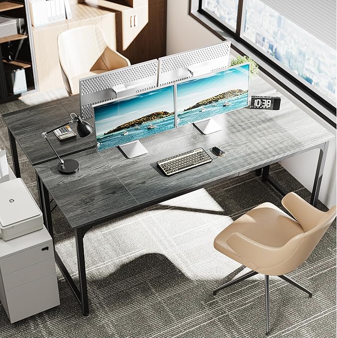 Huuger Computer Desk, 70 Inch Office Desk, Gaming Desk with Storage, Writing Desk Work Desk for Home Office, Study, Long Simple Desk, Large Legroom, Metal Frame, Grey-NeatNest
