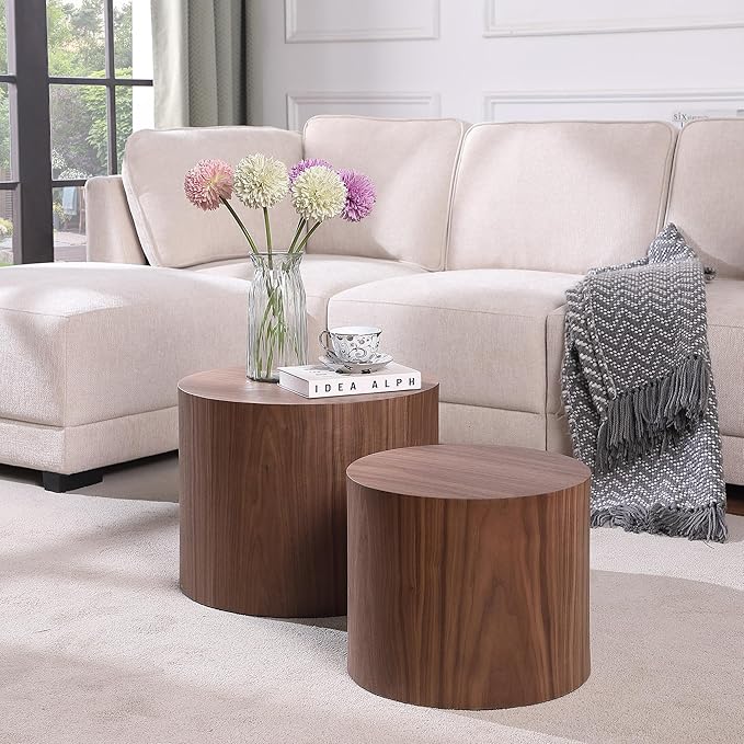 kevinplus Walnut Nesting Coffee Table Set of 2