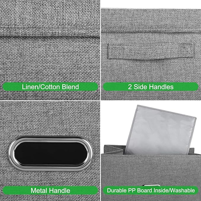 Large Linen Fabric Foldable Storage Bins with Removable Lid and Handles, Washable Storage Box Organizer Containers Baskets Cube with Cover for Bedroom,Office(Green, XXL(2-Pack))-NeatNest