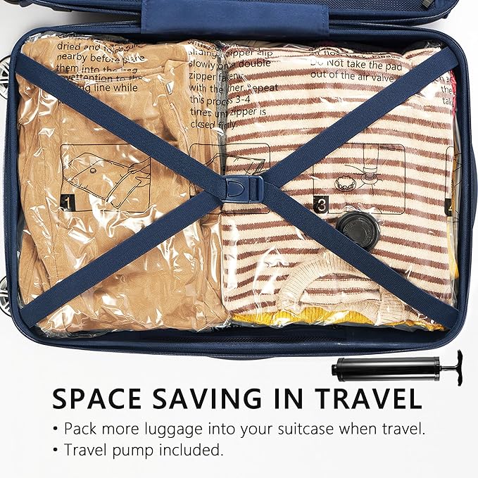 SUOCO 4 Jumbo XXL Vacuum Storage Bags, Space Saver Bags with Travel Hand Pump, Compression Airtight Sealer Bags for Clothes, Pillows, Comforters, Blankets-NeatNest