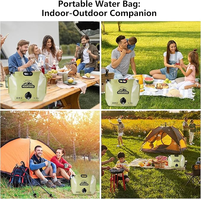 Collapsible 8L Water Storage Bag, BPA-Free Portable Folding Water Jug with Adjustable Faucet, Leakproof Emergency Water Bag for Camping, Hiking, Riding, Outdoor Sport (BEIGE, 1)-NeatNest