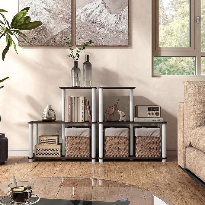 HOMES: Inside + Out Apexa Modern 3-Cube Ladder Shelving Units, Collectibles Display Shelves, Easy Assembly Standing Shelf, Home Storage Organizer for Living Room, Bedroom, Office, Espresso