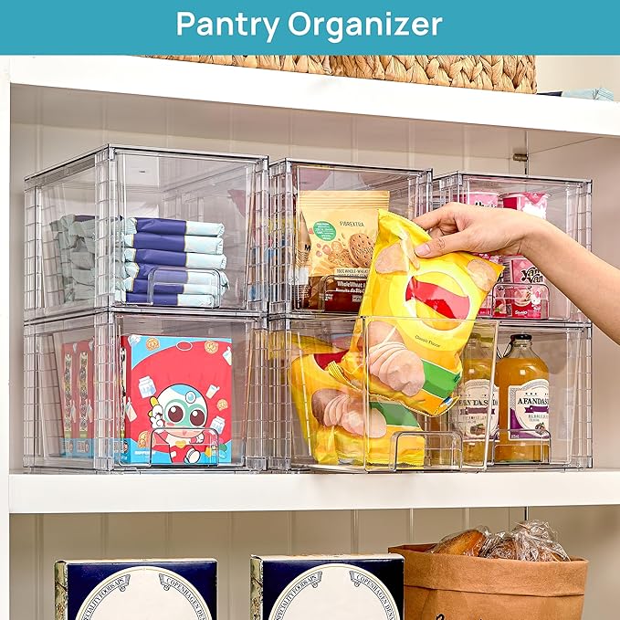 Vtopmart 8 Pack Large Stackable Storage Drawers,Clear Acrylic Drawer Organizers with Handles, Easily Assemble for Fridge, Bathroom,Kitchen Undersink,Cabinet,Pantry Organization and Storage-NeatNest