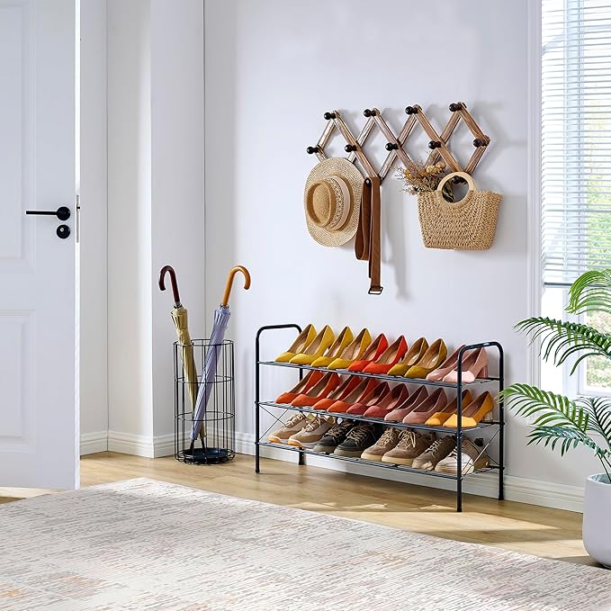 Hoctieon 3 Tier Mesh Style Shoe Rack, Entryway Shoe Shelf, Shoe Storage Organizer, Shoe Rack for Closet, Space Save for Bathroom, Garage, Hallway, Bedroom, Living Room, Black-NeatNest
