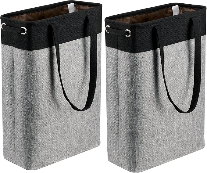 Collapsible Laundry Baskets Double Laundry Hampers Large Foldable Laundry Basket Organizer with Straps Black Gray Cloth Laundry Hamper Patchcwork Laundry Sorter Dirty Clothes Basket, QY-SC23-2-NeatNest