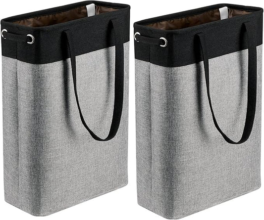 Collapsible Laundry Baskets Double Laundry Hampers Large Foldable Laundry Basket Organizer with Straps Black Gray Cloth Laundry Hamper Patchcwork Laundry Sorter Dirty Clothes Basket, QY-SC23-2-NeatNest