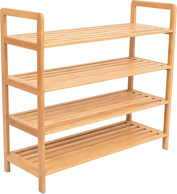 BIRDROCK HOME 4-Tier Bamboo Shoe Rack - Lightweight Wooden Organizer - Free Standing Storage Shelf for Closets, Hallways, Entryways, Mudrooms, and Front Doors - Art Deco Style - Fits 12 Pairs of Shoes-NeatNest