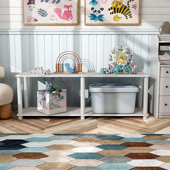 HOMES: Inside + Out Apexa Modern 2-Tier Extra Wide Shelving Units, Collectibles Display Shelves, Easy Assembly Low Shelf, Home Storage Organizer for Living Room, Bedroom, Office, Taupe Grey