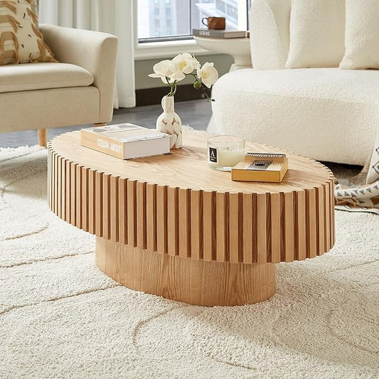 KEVINSPACE Coffee Table Oval 43.7" Wood Coffee Table for Living Room Farmhouse CoffeeTable Mid-Century CoffeeTable Modern Sofa SideTable Home Furniture Small Space Office Apartment Wood