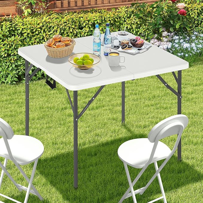 34" Square Plastic Folding Card Table, Portable Outdoor Dining Table with Collapsible Legs and Carrying Handle,Plastic Tables for Camping,Picnic, Office-NeatNest