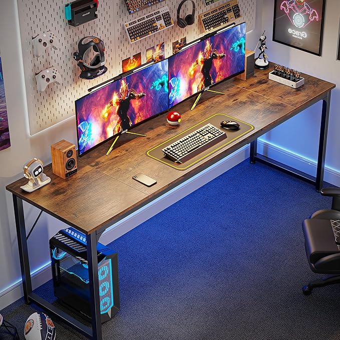 Huuger Computer Desk, 80 Inch Office Desk, Gaming Desk with Storage, Writing Desk Work Desk for Home Office, Study, Long Simple Desk, Large Legroom, Metal Frame, Rustic Brown-NeatNest