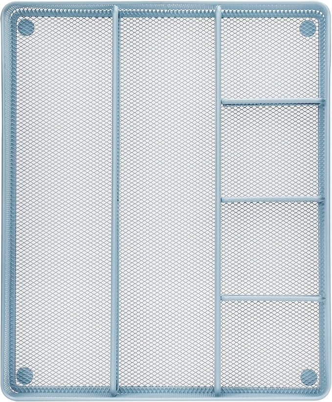 Annova Desk Top Organizer/Storage Tray - Metal Mesh with Dividers for Pens, Desktop Accessories, Bathroom, Kitchen, Makeup and Office Supplies (Large, Morandi Blue)-NeatNest