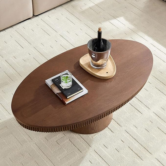 kevinplus 47.24'' Oval Coffee Table for Living Room, Modern Mid-Century Pedestal Wood Coffee Table, Easy Assembly, Walnut
