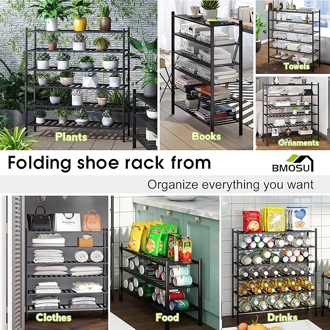 BMOSU 6-Tier Bamboo Extended Shoe Rack Premium Stackable Shoe Shelf Storage Organizer for Hallway Closet Living Room Entryway Organizer (Black Bamboo)-NeatNest