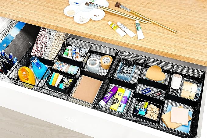 CAXXA Mesh 3 Slot Desk Drawer Organizer with Four Adjustable Dividers - Black-NeatNest