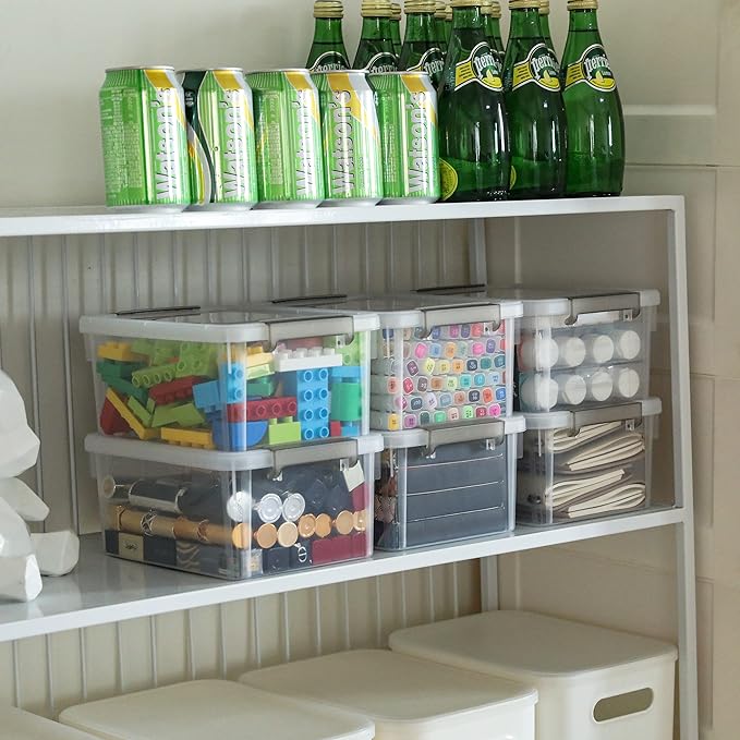 Citylife 8 Packs Small Storage Bins with Lids 3.2 QT Plastic Storage Containers for Organizing Stackable Clear Storage Boxes-NeatNest