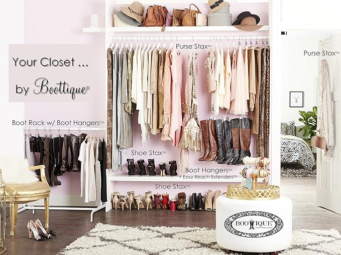 Boottique 2-Pk Over Door Hanging Purse Storage - Durable, Holds 50 POUNDS, ROTATES 360 for Easy Access; Purses, Handbags, Satchels, Crossovers, Backpacks,12 Hooks, Chrome (Set of 2)…-NeatNest