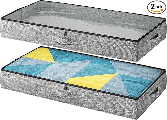 2-Pack Under Bed Storage Containers, 4.5 Inches Tall Low Profile Underbed Clothes Storage Organizer Bin with Sturdy Sidewalls/Bottom, Underbed Storage Bins 2 Storage Thin Bins-NeatNest