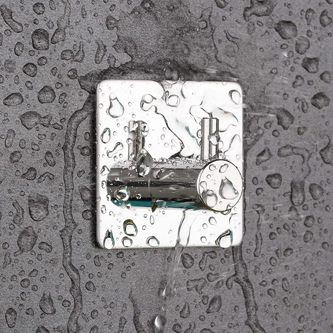 Bylion 4 Pack Silver Adhesive Wall Hooks, Adhesive Chrome Hooks Bathroom Towel Hooks Chrome SUS 304 Stainless Steel Wall Hooks, Heavy Duty Waterproof Hooks, Robe Hooks for Bathroom Kitchen Bedroom-NeatNest