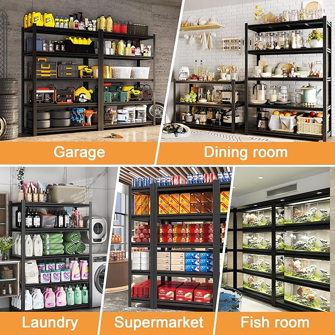 2PCS 35.4” W Garage Shelving Units, 5 Tier Metal Shelving Heavy Duty, Adjustable Shelves for Garage Storage, 2500lbs Industrial Metal Shelf Unit for Basement/Warehouse/Shop