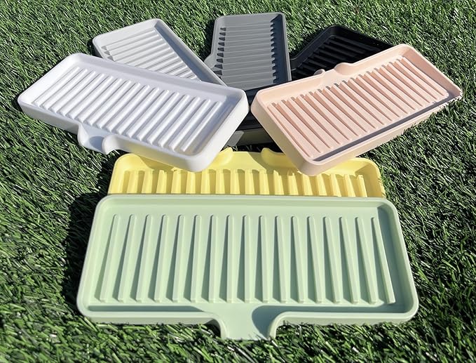 Happitasa Silicone Soap Dish Tray and Sponge Holder with Drain Chute | Bathroom and Kitchen Sink Organizer Caddy (Pale Yellow, 9"x3.5", 5.6 Ounces)-NeatNest