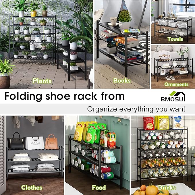 BMOSU 3-Tier Bamboo Extended Shoe Rack Premium Stackable Shoe Shelf Storage Organizer for Hallway Closet Living Room Entryway Organizer (Black Bamboo)-NeatNest