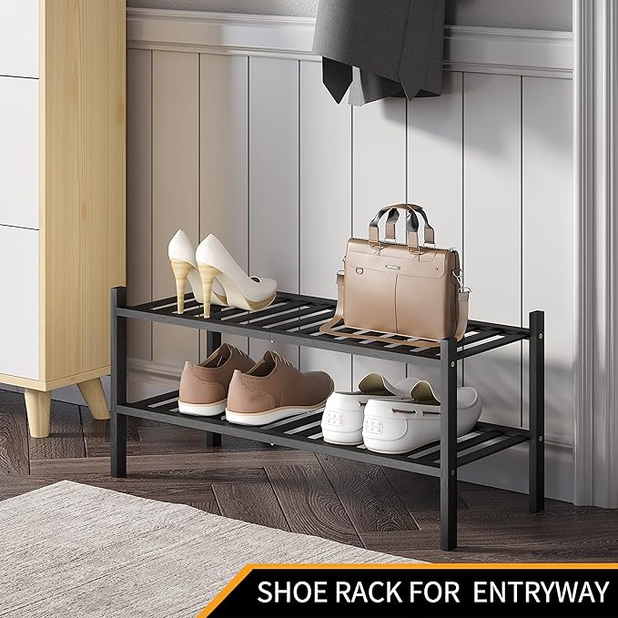 Shoe Rack, 2-Tier Bamboo Stackable Shoe Shelf Storage Organizer, Shoe Stand for Closet, Entryway and Hallway-NeatNest