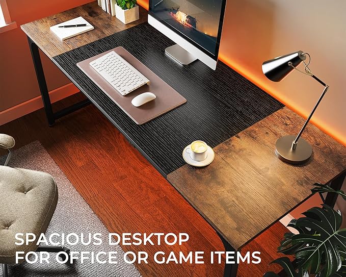 Huuger Computer Desk, 70 Inch Office Desk, Gaming Desk with Storage, Writing Desk Work Desk for Home Office, Study, Long Simple Desk, Large Legroom, Metal Frame, Rustic Brown and Black-NeatNest