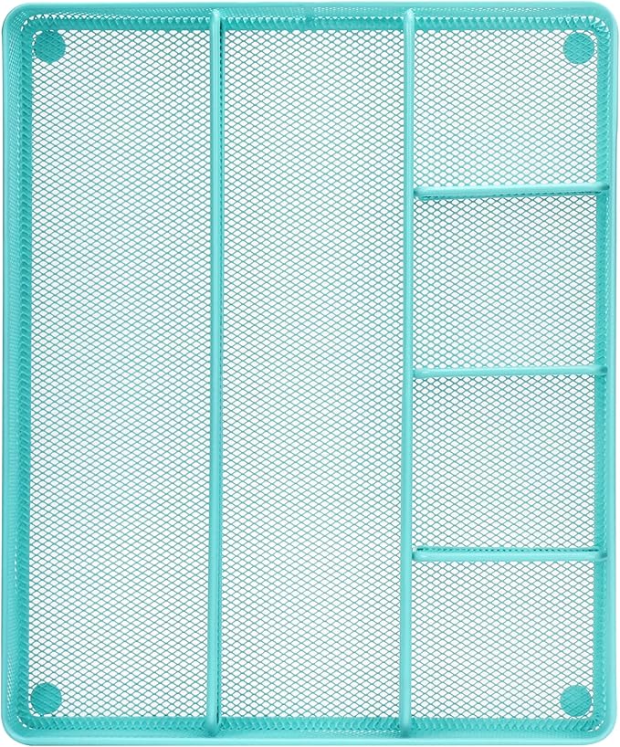 Annova Desk Top Organizer Tray for Office Organization - Metal Mesh - Storage Tray with Dividers for Pens, Desktop Accessories, Bathroom, Kitchen, Makeup and Office Supplies (Large, Turquoise)-NeatNest