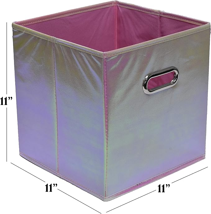 Handy Laundry 6-Pack Foldable Cube Storage Bins – Decorative Collapsible Organizer for Shelves, Closets, Underbed, Clothes, or Kids’ Toys (Shiny Pink)-NeatNest