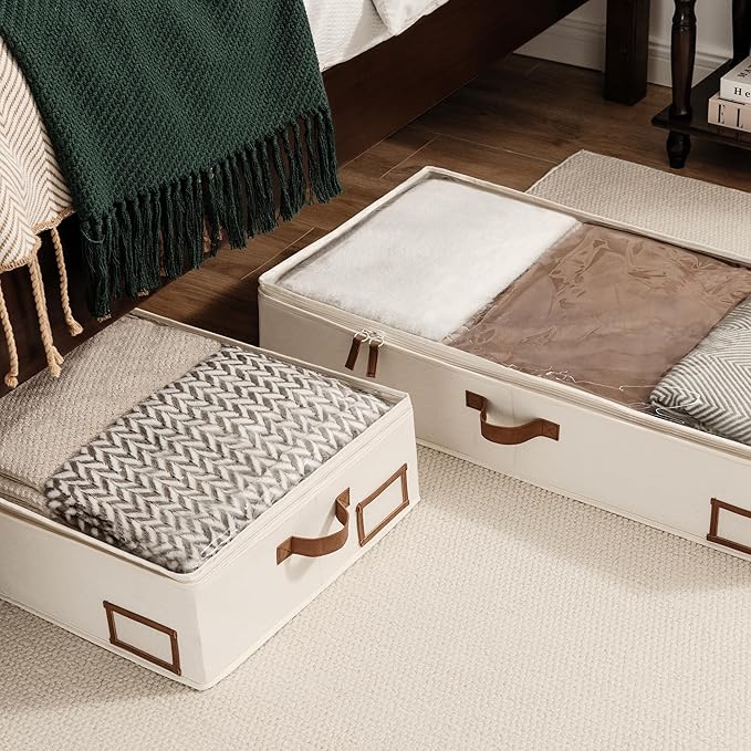StorageWorks Large Under Bed Storage Containers with Handles and Label Holder, 2 Pack Ultra-thick Fabric Underbed Bins, Closet Organizer for Clothes, Blankets, Sweater-NeatNest