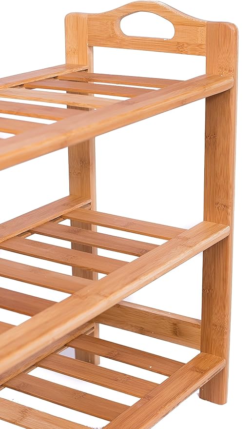 BirdRock Home 3 Tier Free Standing Shoe Rack with Handles | Bamboo | Wood | Closets and Entryway | Organizer | Fits 9 Pairs of Shoes-NeatNest