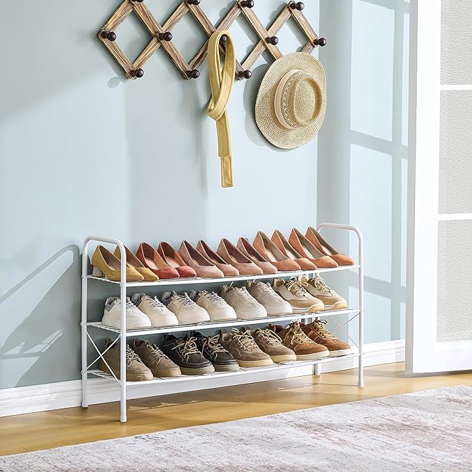 Hoctieon 3 Tier Mesh Style Shoe Rack, Entryway Shoe Shelf, Shoe Storage Organizer, Shoe Rack for Closet, Space Save for Bathroom, Garage, Hallway, Bedroom, Living Room, White-NeatNest