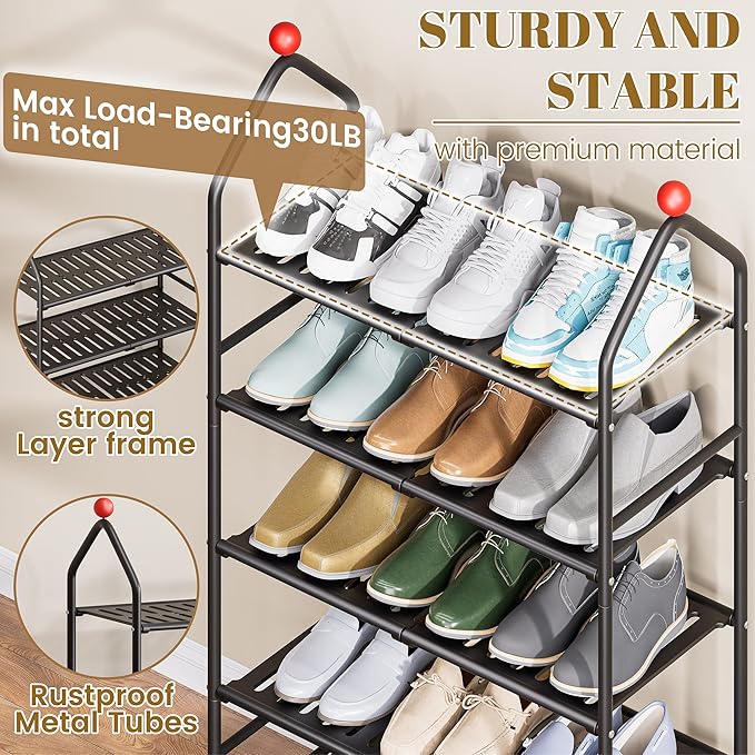 Shoe Rack, 5-Tier Shoe Organizer, Metal Storage Shelf, Shoe Rack for Closet, Free Standing Shoe Racks for Entryway, Garage & Doorway, Sturdy Shoe Shelves, Black-NeatNest