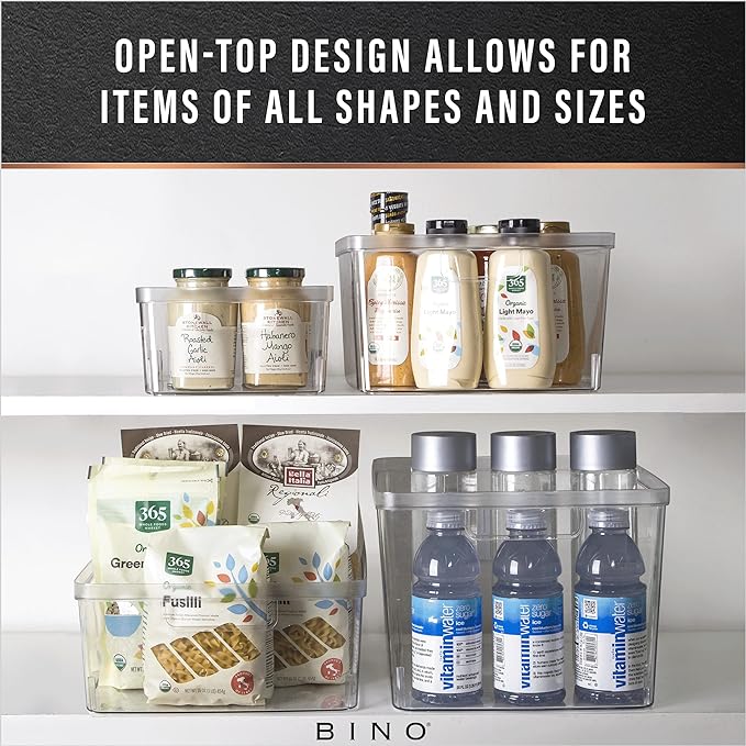 BINO Plastic Storage Containers, Small - 4 Pack THE LUCID COLLECTION, Multi-Use Organizer Bins Built-In Handles BPA-Free Clear, Fridge, Pantry & Home Organization-NeatNest