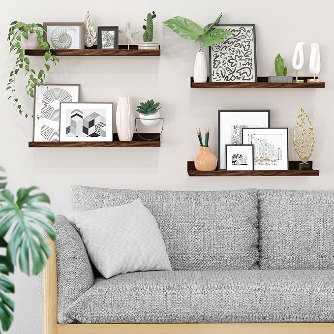 Floating Shelves Wall Mounted Set of 2,Wall Shelves for Decor Storage 23.6 Inch, Wall Mounted Wood Shelves for Bedroom, Living Room, Bathroom, Kitchen, Office,Walnut-NeatNest