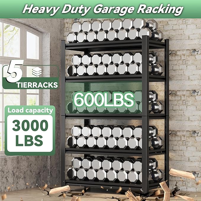 77"H/36"W Garage Shelving Heavy Duty,5 Tier Storage Shelves 3000lbs,Garage Shelves Metal Shelving Unit Industrial Utility Shelf Organization Rack for Warehouse Kitchen (5 Tier 77"H*36"W*13.8"D)-NeatNest