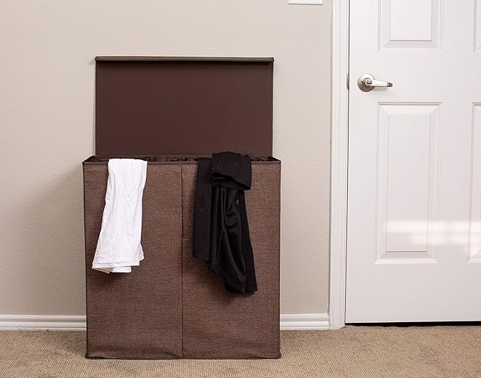 BIRDROCK HOME Laundry Hamper with Lid | Removable Bags for Sorting Clothes | Sectioned Laundry Basket for Bedroom & Bathroom | Collapsible Storage Bin with Cover | Double, Brown-NeatNest