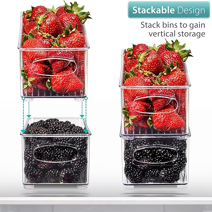 Sorbus Stackable Refrigerator Organizer Bins - Clear Storage Bins for Kitchen Pantry, Freezer & Fridge Organization - Food Organizing Plastic Containers with Handles for Countertops & Drawers (2 Pack)-NeatNest