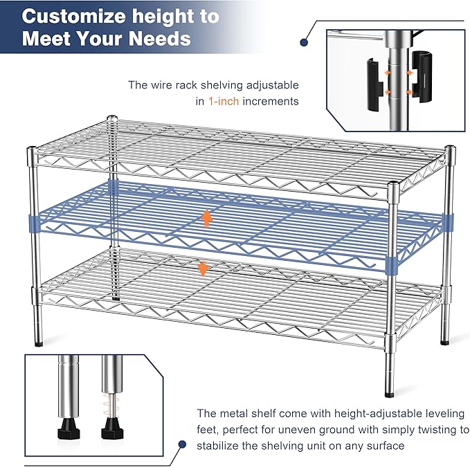 2-Tier Heavy Duty Shelving Unit,36" Wx18 Dx19.5H,Wire Shelf Rack with Lockable Wheels,Height Adjustable Metal Storage Shelves Organizer for Living Room,Garage,Kitchen,Office,Laundry,Pantry