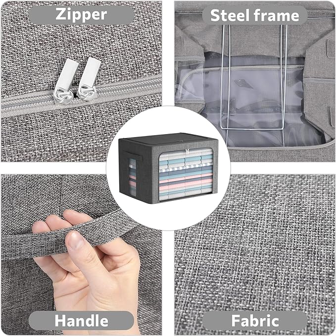 2 Pack Clear Window Storage Bins Large Foldable Fabric Storage Bins Boxes for Clothes Stackable Organizer Set with Carrying Handles19.7X 15.7X 12.6 Inches-NeatNest
