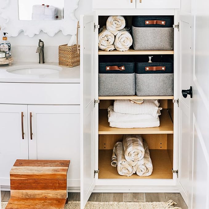 OrganiHaus Large Fabric Storage Baskets for Shelves 3 Pack | 15x11in Closet Storage Bins for Shelves | Clothes Storage Bins for Organizing | Linen Closet Organizers | Fabric Basket, Gray/Black-NeatNest