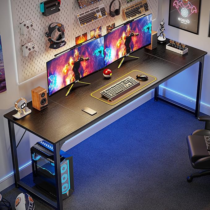 Huuger Computer Desk, 80 Inch Office Desk, Gaming Desk with Storage, Writing Desk Work Desk for Home Office, Study, Long Simple Desk, Large Legroom, Metal Frame, Black-NeatNest
